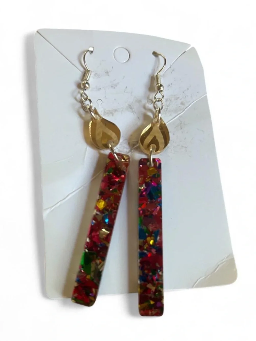 Gold Teardrop Multicolor Confetti Bar Dangle Earrings - Women Jewelry